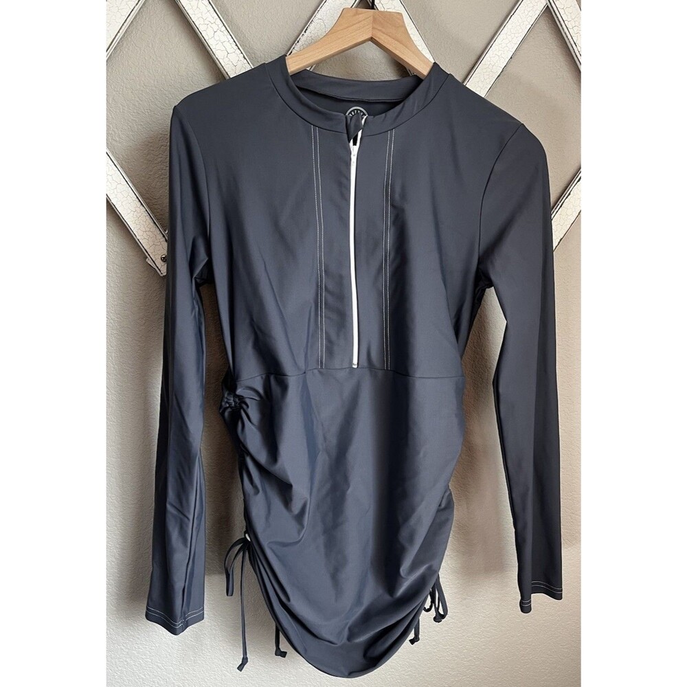 Mott50 Sonja Women’s M 1/2 Zip Long Sleeve Swim Dress UPF 50 Ruched - Gray
